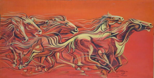 اخرین و دوایین تابلوی . رنگ اکرولیک . اندازه 52+102 سال 1376